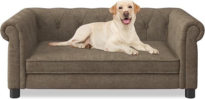 Dog Couch for Large Dogs, Elevated Durable Pet Sofa Bed, 24" W Comfortable Modern and Stylish Dog Sofa Couch with Dry Cleanable Fabric, Furniture for Medium & Large Breed (Brown)