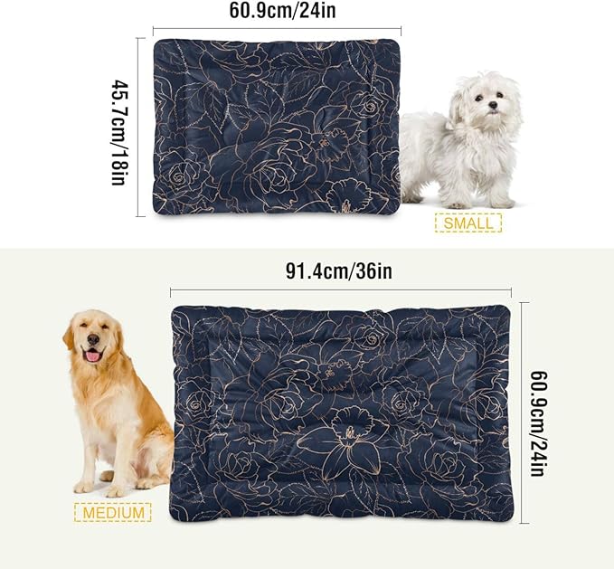 Pet Bed Dark Blue Floral Dog Bed Mat Absorbing Non Slip Pad Pet Sleeping Mat for Small, Medium, and Large Dogs Puppy Cat 36 in x 24 in