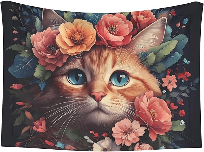 Waterproof Dog Blanket Soft Pet Blanket for Puppy, Fleece Cat Throw Blankets for Furniture Bed Couch Sofa Reversible - Flower Crown Cat