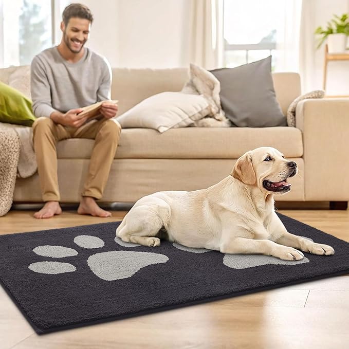 Buganda Dog Door Mat for Muddy Paws, Absorbent Dirt Trapper Washable Indoor Doormats, Non Slip Low-Profile Mud Mat for Dogs, Front Entrance Doormat for Inside Floor (40x32 Inches, Dark Grey)