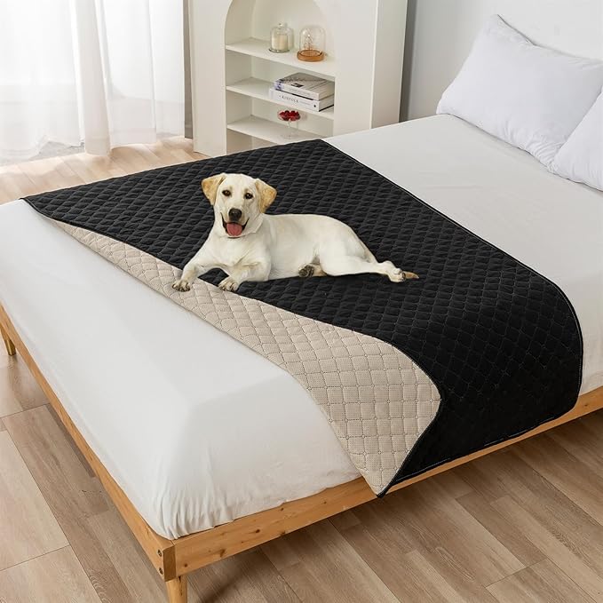 GIBZ Water Resistant Dog Bed Blanket Cover Large Anti Slip Pet Furniture Protector Washable Cat Quilted Mat for Couch, Black, 210x260cm