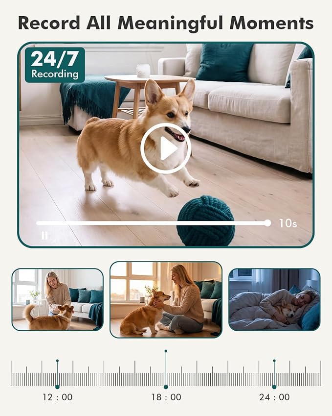 Dzees 2K Indoor Security Camera, 360 Degree WiFi Pet Camera with Phone App, 5G and 2.4G, Wired Home Camera with 2-Way Audio, Motion Tracking, Night Vision, Black, 1 Pack