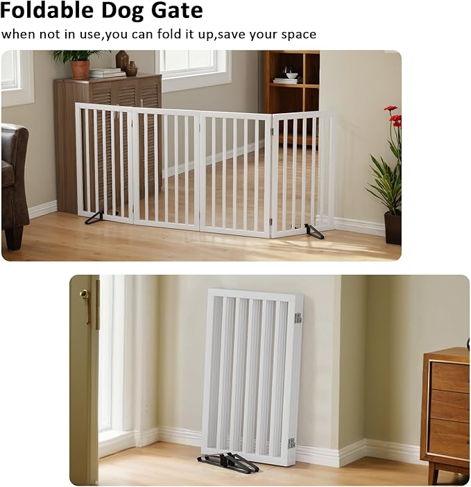 Dog Gate 32" Tall Freestanding Dog Gate for Doorways Foldable Pet Gate for Dogs Indoor (White,4 Panel)