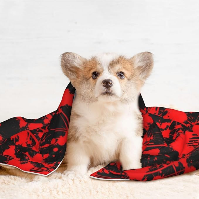 Reversible Pet Blanket for Easy Cleaning Maintenance, Classic Horror Blood Splatter Black, Double Sided Plush Dot Design Means Double Use Between Washes for Convenience