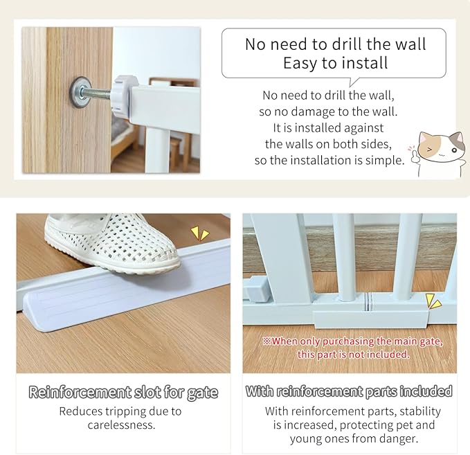 Lumizone Extra Tall Cat Gate 61.02" High Pressure Mounted Extra Wide 2025 New (17 Sizes) 1.37" Gap No Drilling Auto-Close One-Handed Operation Tall Pet Gate for Dogs(White, 61.02" H x 29.92"-34.24" W)
