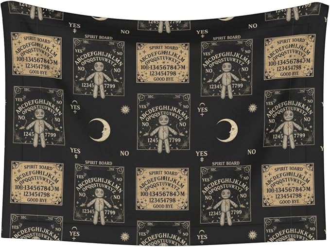 Double Sided Plush Pet Blanket for Small Large Animals, Spirit Board with A Voodoo Doll Occultism Set, Reversible Throw with Dimpled Dot Side and Flat Side for Kennels Living Rooms