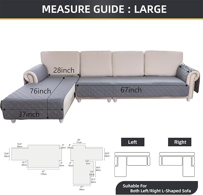 ele ELEOPTION 100% Waterproof 2 Piece Couch Cover Pet Blanket Sectional L Shape Sofa Cushion Cat Dog Bed Cover (Chaise Lounge + 3 Seat Covers) Light Gray