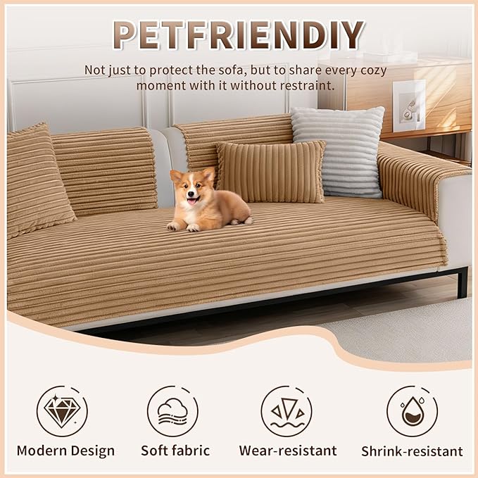 Waterproof Couch Cover & Sofa Cover, Couch Covers for Sofa Washable Non-Slip, Soft Dog Bed Protector for Sectional, Loveseat, Living Room, Car & RV Furniture (Khaki, 23"x23" 2 Pack)