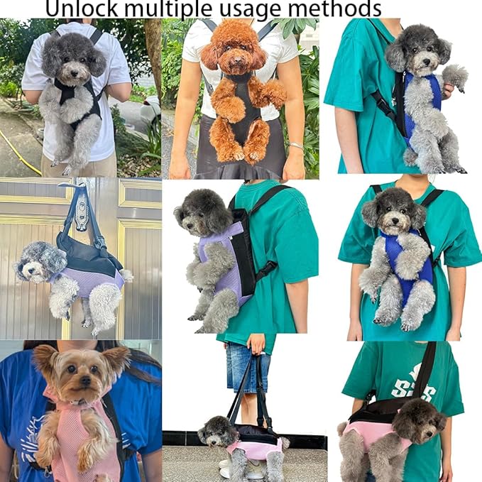 Pet Dog Carrier Backpack, Portable Breathable Mesh Chest Carrier, Polyester Woven Double Shoulder Pet Bag for Outdoor Adventures (Pink, X-Large)