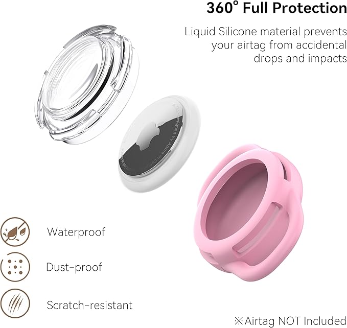 Waterproof Airtag Holder for Dog Collar, Soft Full-Body Protective Airtag Holder for Dog & Cat Collars, Ultra-Durable, Easy Installation, Lightweight Clear Airtag Case (Pink, Small)