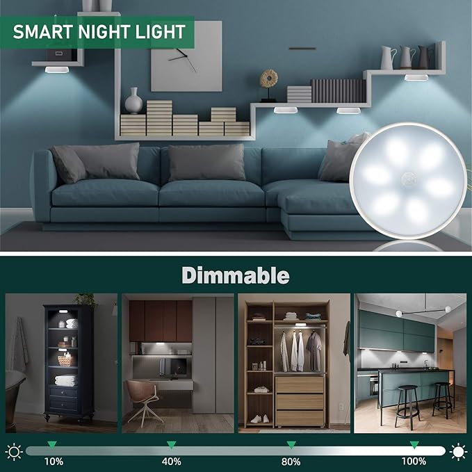 LED Closet Lights Motion Sensor Puck Light, Rechargeable Step Puck Lights