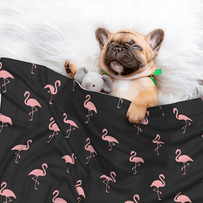 Two Sided Pet Cuddler Blanket for Anxiety Calming, Flamingo, Reversible Plush Design with Bubble Dot Pattern Provides Familiar Surface Anywhere