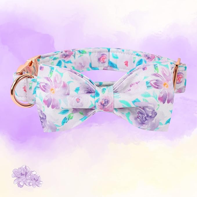 Lionheart glory Purple Dog Collar, Adjustable Dog Collar with Bowtie, Pet Gift Collar for Dog Soft Bowtie Dog Collars for Medium Dogs