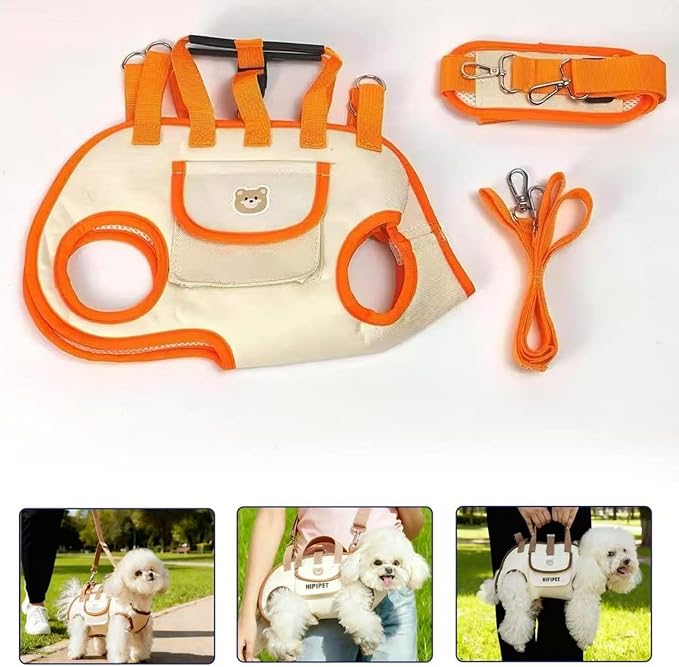 Portable Small Dog & Cat Pet Carrier Sling & Backpack for Small Dogs & Cats & Puppy, Dog & Pet Purse Bag Carrier Sling for Small Dogs with Dog Traction Leash, Crossbody Sling Carriers (Orange S)