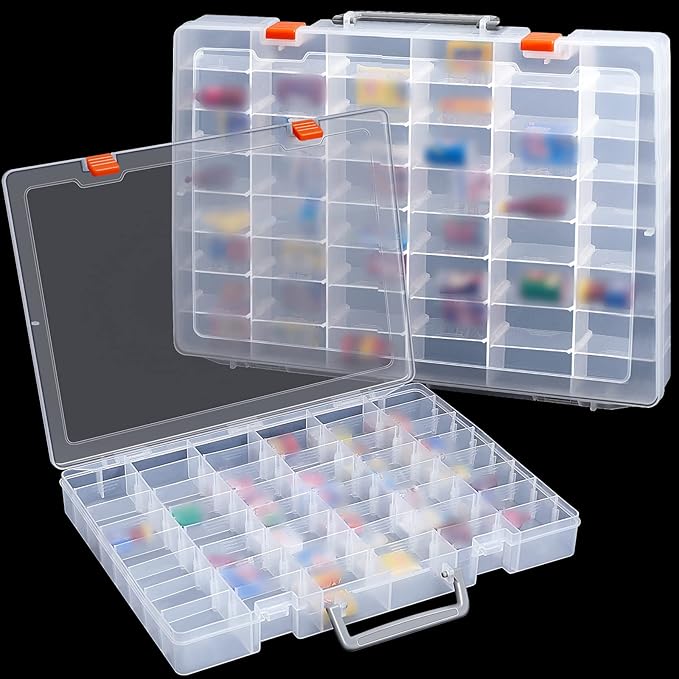 Juexica 2 Pcs Large 48 Grids Plastic Storage Bead Organizer Box, Tackle Box, Compartment Organizer Container with Adjustable Dividers for Jewelry Art Crafts Toys Screw Small Parts(Clear)
