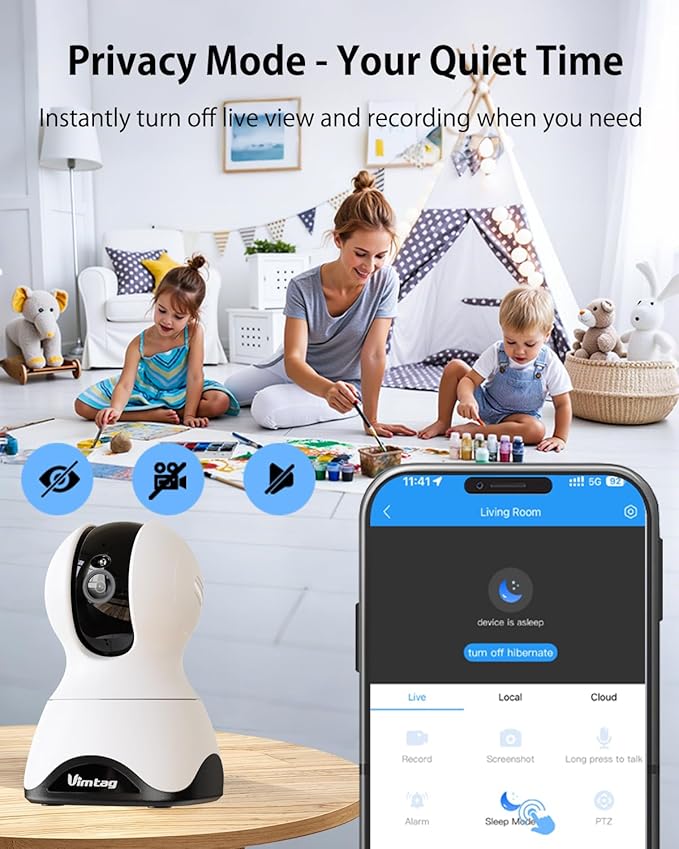 VIMTAG 4MP Pan/Tilt Indoor Camera for Pet/Dog/Cat/Baby/Nanny, Security Camera for Home/Room with Phone App, 5G/2.4G WiFi, Night Vision, 2-Way Audio, Motion Tracking, AI Detection Alarm, Works w/Alexa