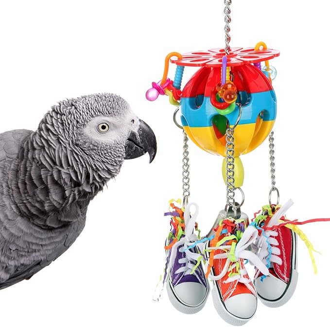 Super Bird Creations SB1105 Kick Ball Bird Toy - Ideal for Parrots, Ringnecks Conures Quakers - Perfect for Chewing, Foraging, and Boredom Relief - Enriching Kick Ball Toy for Medium Bird Size, 12"x4"