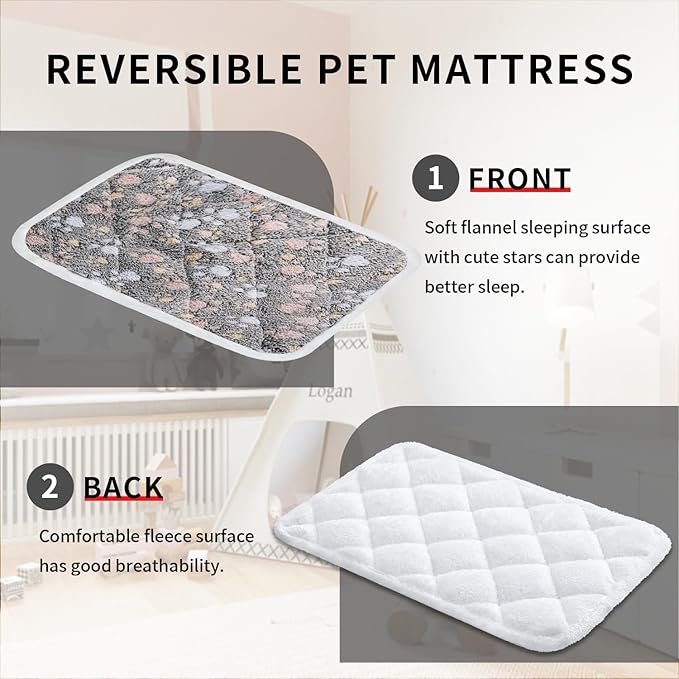 Dog Crate Mat, Soft Reversible Pet Bed Pad with Short Plush, 60x90cm, 2cm Thick, Machine Washable Mat for Small Dogs and Cats, Fits 90cm Crates