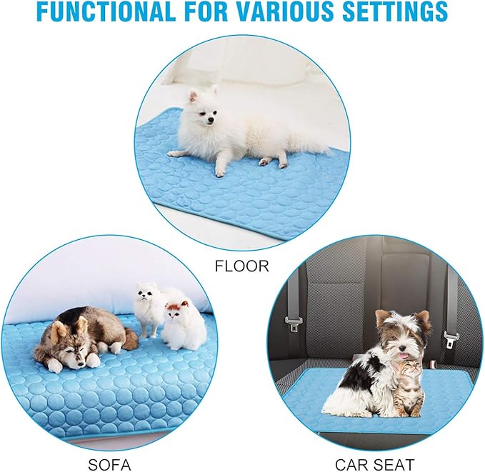 Dog Cooling Mat, Pet Dog Self Cooling Pad, Ice Silk Washable Summer Cool Mat for Cats, Kennels, Crates and Beds (XX-Large 59''×40'', Blue)