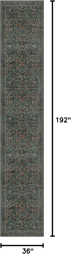 Dark Green Washable 3x16 Extra Long Runner Rug