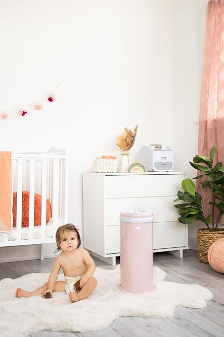 Ubbi Steel Diaper Pail, Odor Locking, No Special Bag Required, Award-Winning, Registry Must-Have, Blush Pink