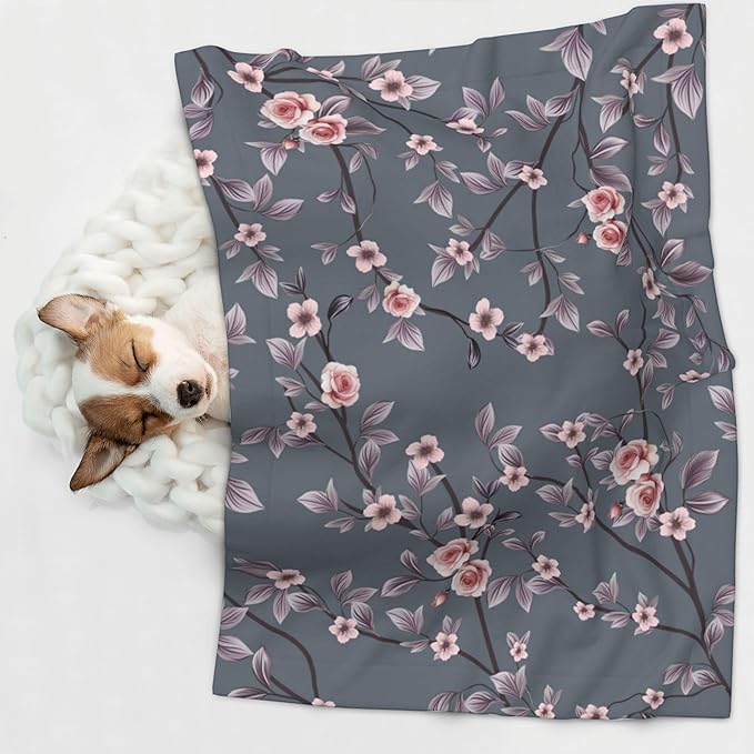 Pink Blanket for Dog - Floral Throw Blanket 30x20 Rose Flowers Pet Blanket for Couch Sofa Bed