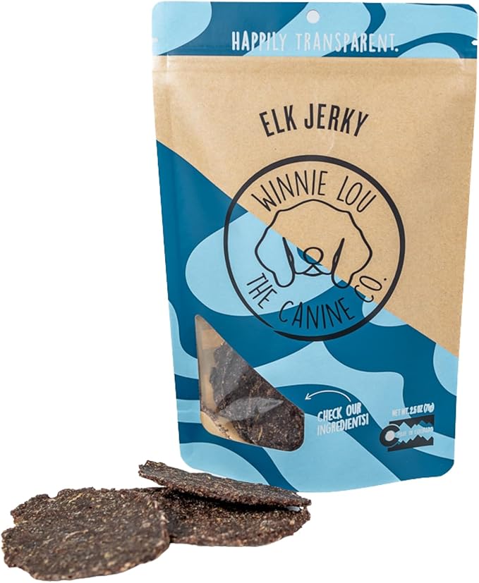 Winnie Lou Elk Jerky Dog Treats – Limited Ingredient, Human Grade, Training Treats for Small, Medium & Large Dogs, USA Made, High Protein, Chews, Hypoallergenic, Sensative Stomach (1 Pack)