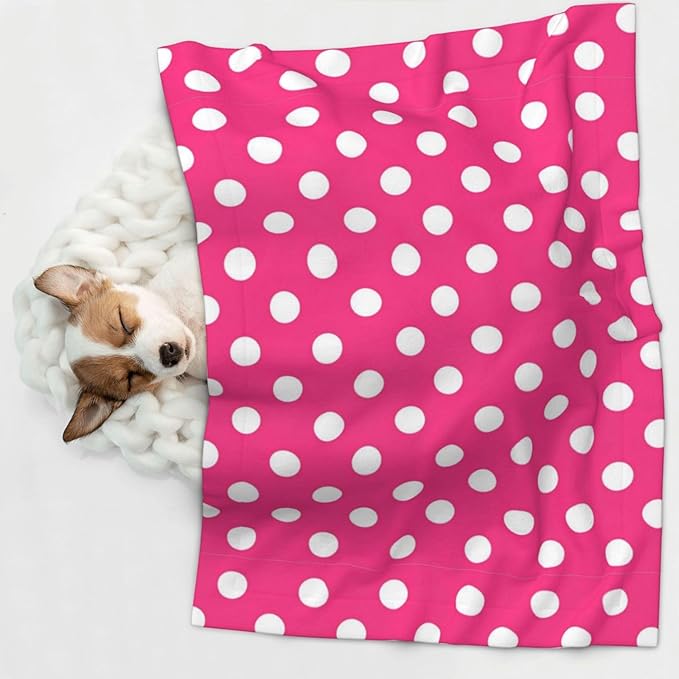 Two Sided Plush Pet Blanket for Warmth Comfort, Pink Polka Dot, Reversible Throw with Cozy Nubby Side for Chilly Nights Napping Spots Around House