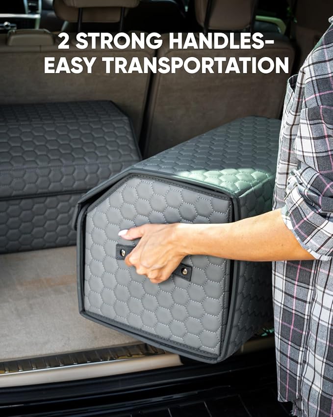 Owleys Foldable Trunk Organizer For Car - Trunk Organizers Car Storage - Collapsible Auto Trunk Organizer With Lid - Small And Large Cargo Organizer - Trunk Organization (Gray 17)