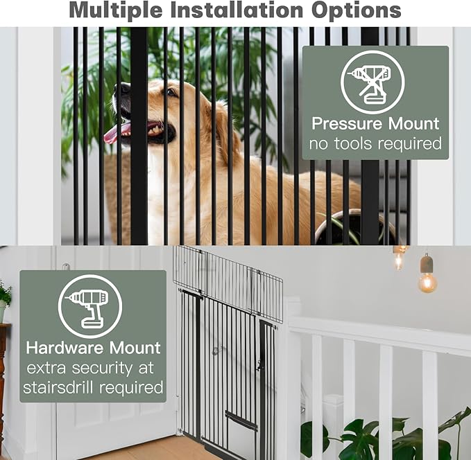 71 Inch Extra Tall Pet Gate with Small Cat Door, 29.55"-40.55" Adjustable Wide Dog Gate, Tall Cats Gates for Doorway, Stairs, House(Black)