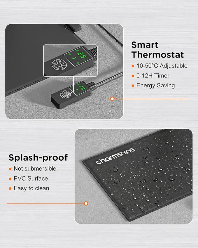 8 by 18-inch 25W Reptile Heating Pad Graphene with Temperature Control Reptile Tank Heat Pad Terrarium Under Tank Heater Mat for Snake Lizard Hermit Crab Reptiles Turtle Thermostat