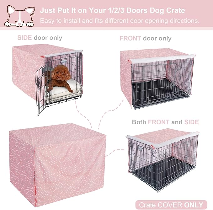 Explore Land Pattern Dog Crate Cover for 42 Inches Wire Cage, Heavy-Duty Polyester 1 2 3 Doors Standard Metal Pet Kennel Enclosure (Princess Pink)