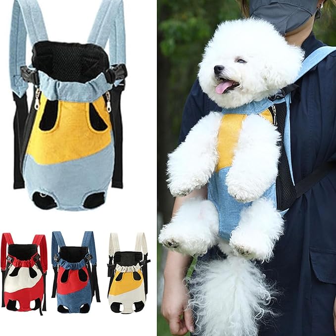 Lightweight Pet Backpack Carrier for Small Dogs & Cats - Easy-Fit Adjustable Straps, Basic Legs-Out Design, Durable for Daily Use (Fits Pets Under 15lb) (Yellow-Blue Color-Blocked, Small)