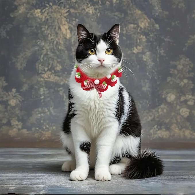 Cat Collar Breakaway, Kitten Collar with Cute Bow Tie and Strawberry Pattern Comfortable for Kitty and Small Puppies, Bandana Fits Neck 2-3 Inches(S)(red)