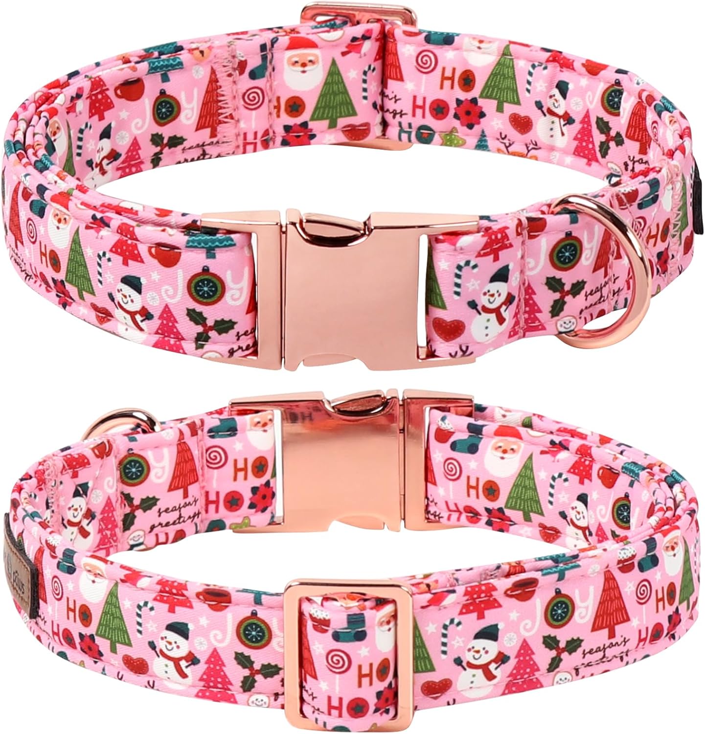 Lionet Paws Christmas Dog Collar with Sailor Bow, Cute Ho Christmas Tree Snowman Pink Dog Collar Bow Tie for X-Large Dogs, Neck 16-26 inches