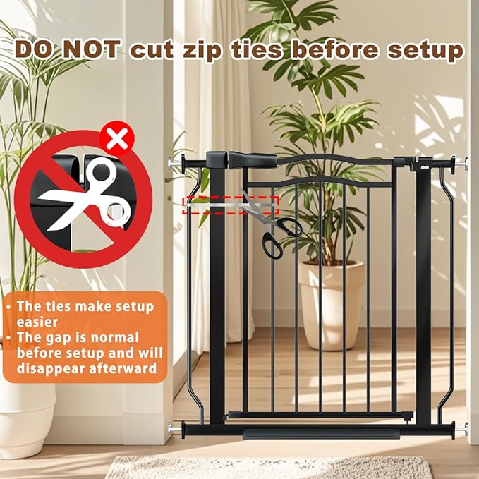 29.5-43.7" Wide Baby Gate for Stairs No Drilling, 30" Tall Metal Pet Baby Safety Gates with Expansion Kit, Press Mounted Pet Gate Indoor for Kids, Walk Through Dog Gates for Doorways, Black