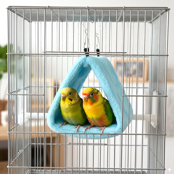 4 Pcs Winter Warm Bird Nest for Cage Plush Birds Hanging Snuggle Cave 6.7" and 9.5" House Shed Hut Parakeet Sleeping Bed Hammock Fluffy Birds Hideaway Tent for Small Parrot(Cute,Diamond)