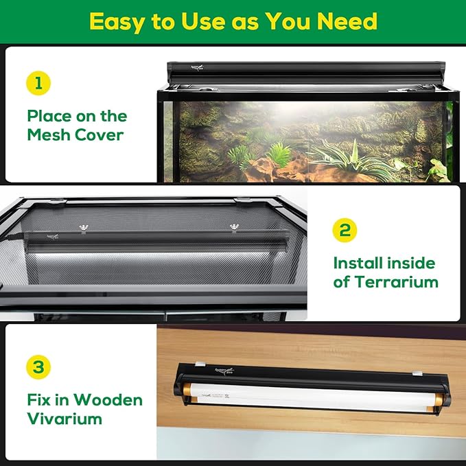 T5 UVB Reptile Light Fixture HO UVB Bulb Lighting Combo Kit, 10.0 UVB Light for Reptiles Terrarium Hood with 39W Reptile Light Bar UVA UVB Desert Lamp for Bearded Dragon Turtle Tank, 34Inch