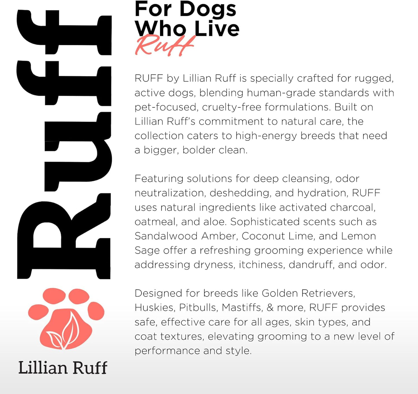Ruff by Lillian Ruff No-Rinse Waterless Dog Shampoo Spray – Sandalwood Amber – Cleans, Conditions, Detangles & Deodorizes – Puppy & Cat Safe – USA Made (Gallon)