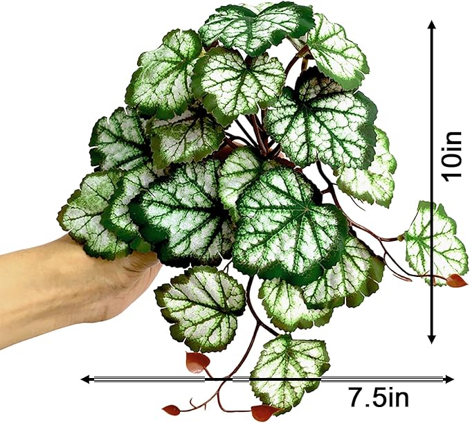 Woyrise Reptile Plants, Terrarium Hanging Plants Vines for Reptile Tank, Amphibian Habitat Leaves Decor with Suction Cups for Bearded Dragon Lizard Snake Gecko Frog Hermit Crab - 2Pack Green Heuchera