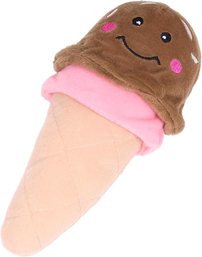 ZippyPaws NomNomz - Dog Squeaky Toys to Keep Them Busy, Funny Food Plush for Small & Medium Dogs, Cute Stuffed Puppy Toy, Pet Products, Gift for Dogs of All Breeds, Soft and Cuddly - Ice Cream