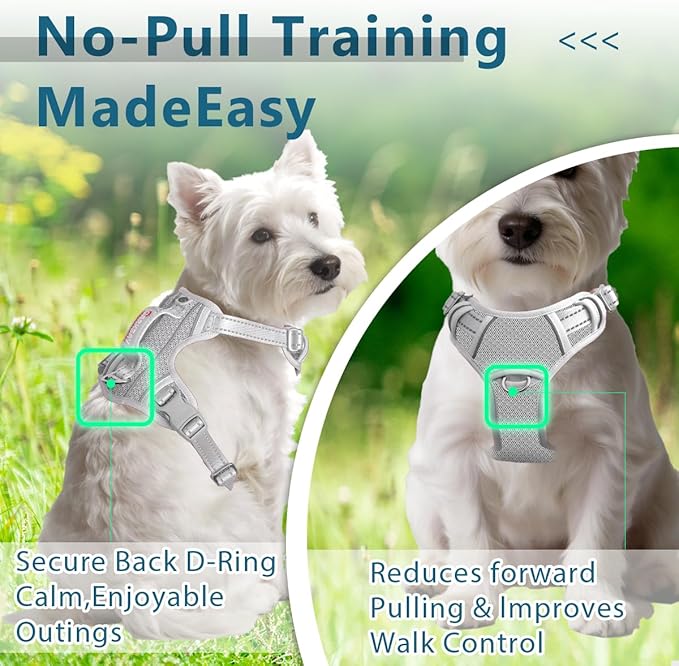 BARKBAY Dog Harness No Pull with ID Tag Pocket - Heavy Duty, Reflective, Easy Control for Large Dogs(Grey,XS)