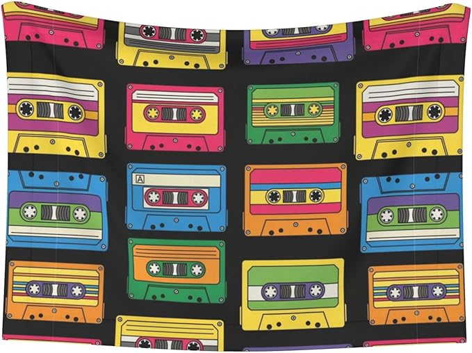 Reversible Dog Blanket for Beds Couches, Colorful Retro Cassette Pattern, Double Sided Cat Blanket with Textured Dot Feel and Smooth Feel for Seasonal Comfort All Year