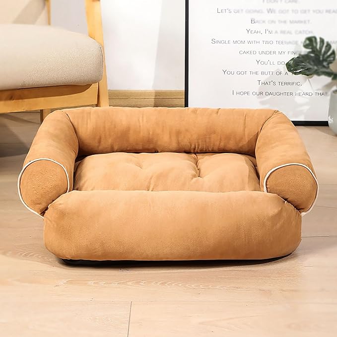 Suede Sofa Dog Bed, Multiple Sizes Orthopedic Memory Foam Mattress, Durable and Calming, Washable Dog Bed with Anti-Slip Bottom XL Khaki