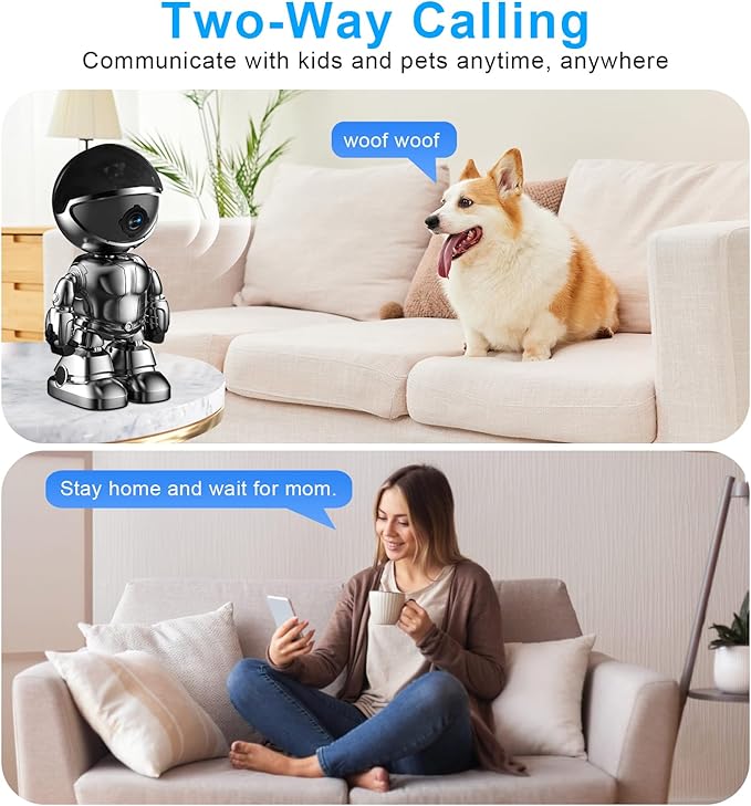 Indoor Camera 2K 5G/2.4Ghz WiFi Home Security, Baby/Pet/Robot Camera with Phone App Motion Detection, Color Night Vision, Siren Alarm, Two-Way Talk, Human Detection