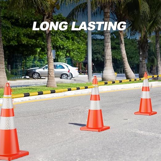 RoadHero 4 Pack 4 FT to 6.9 FT Retractable Cone Bar, Expandable Traffic Cone Bars for Parking Lots, Extendable Barricade for Road Construction, Black and Yellow, Cone Not Included