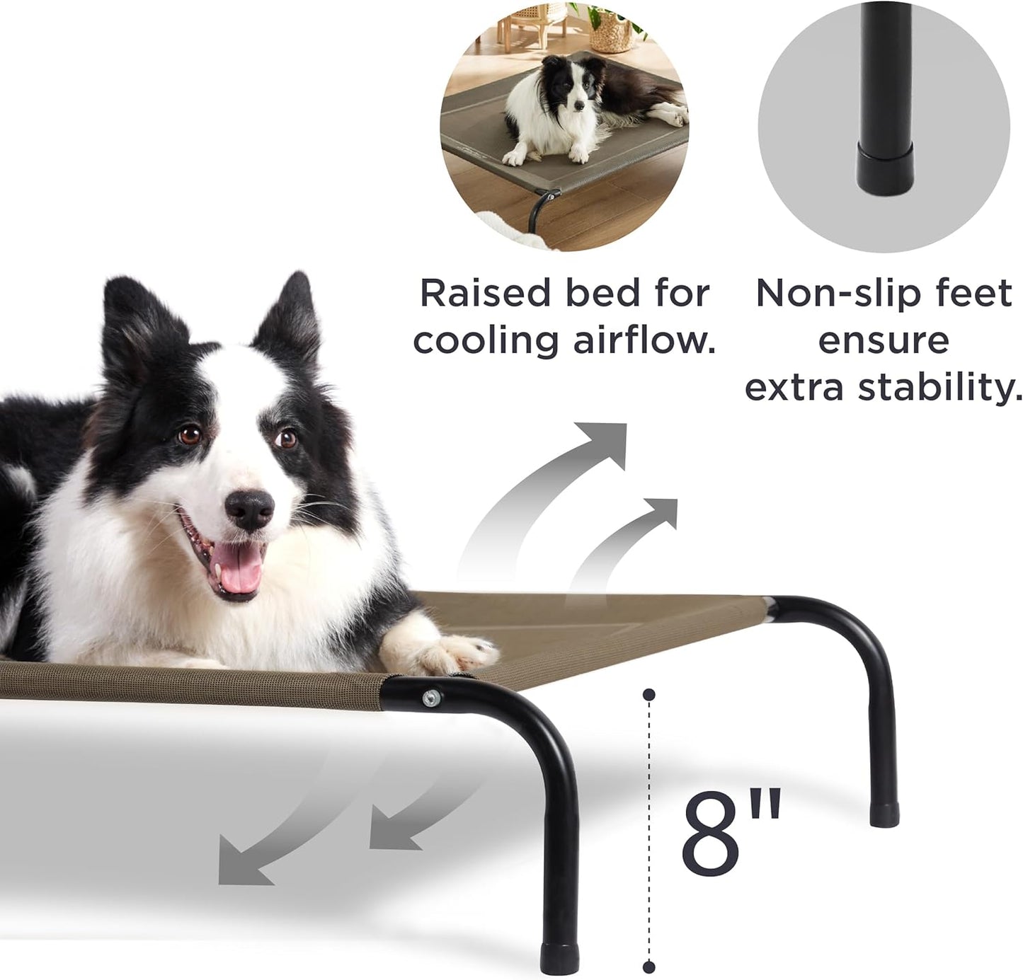 Bedsure Outdoor Elevated Dog Bed Large Sized Dog, Portable Indoor & Outdoor Cooling Raised Cot Pet Hammock Bed with Skid-Resistant Feet, Frame with Breathable Mesh, Brown, 49 inches