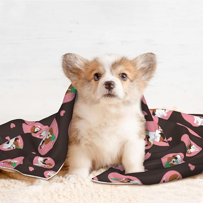 Reversible Pet Blanket for Easy Cleaning Maintenance, Cute Puppy with Hearts, Double Sided Plush Dot Design Means Double Use Between Washes for Convenience