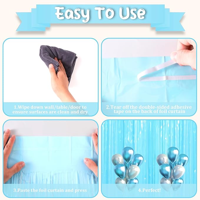 3 Pack 3.3 x 8.2 ft Pastel Blue Foil Fringe Backdrop Curtains, Tinsel Streamers Birthday Party Decorations, Fringe Backdrop for Graduation, Baby Shower, Gender Reveal, Disco Party