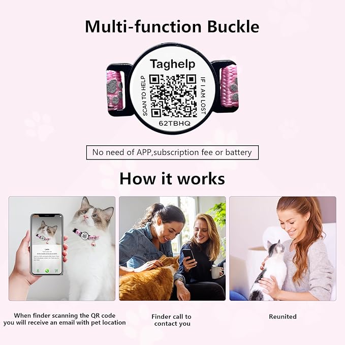 Smart QR Code Cat Collar 2-Pack - Digital Pet ID Tag with Breakaway Safety Design, Reflective Strips & Adjustable Fit for Lost Cat Recovery (Red & Green)
